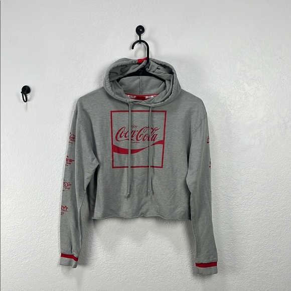 Coca-Cola Multi Language Women's Crop Hoodie Size Large heather gray Street Wear - Picture 1 of 8